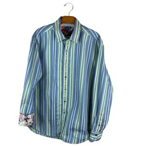 1990s Robert Graham Designer Flic En Flac Shirt Button Down Flip Cuff Size Large